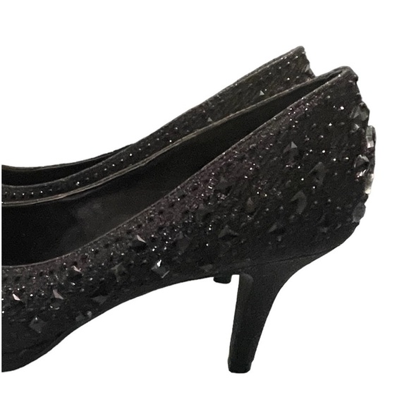 KELLY & KATIE PEEP TOE EMBELLISHED BLACK PUMPS SIZE 7.5 - Picture 6 of 8